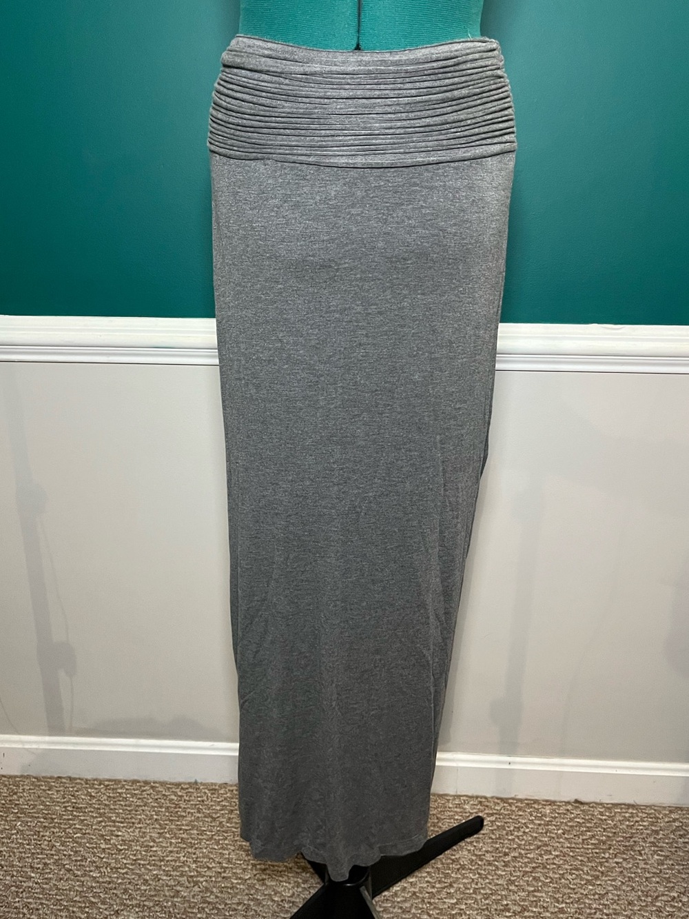 Max Studio Heather Gray Folded-Waist Maxi Skirt